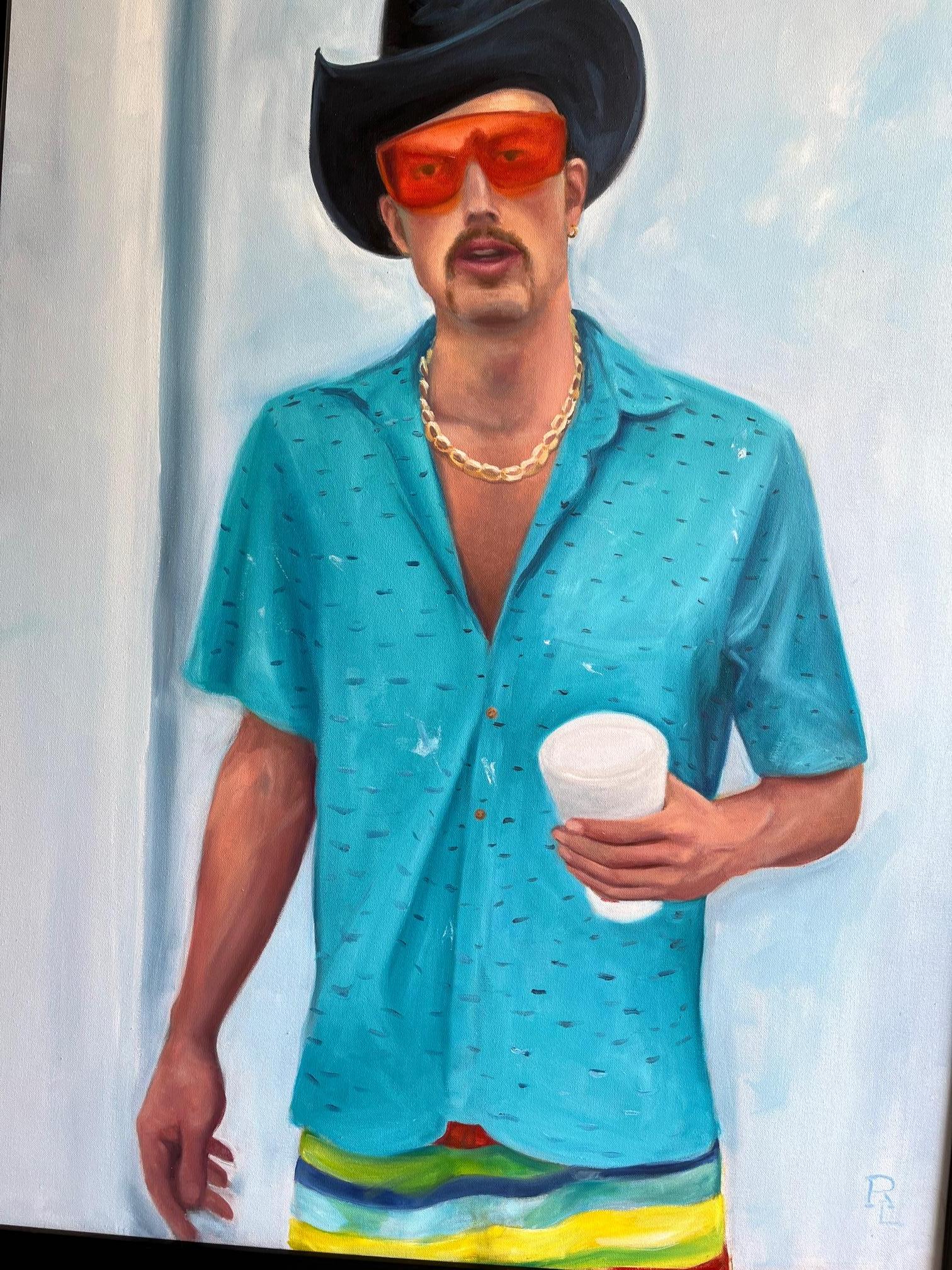 Boi ricco e piccante, Olio, Figurativo  Marfa, Texas, Personaggio reale, 40 x 30 1