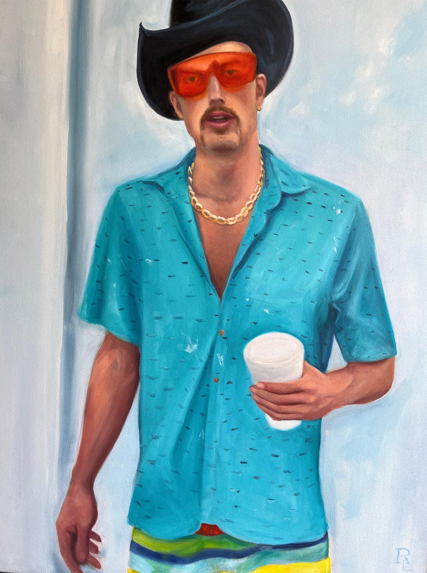 Figurative Painting di Rhonda  Lancios - Boi ricco e piccante, Olio, Figurativo  Marfa, Texas, Personaggio reale, 40 x 30