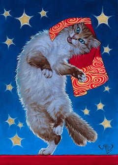 "Bakeneko" (2023) by Rhonda Libbey, Original Painting, Supernatural Cat