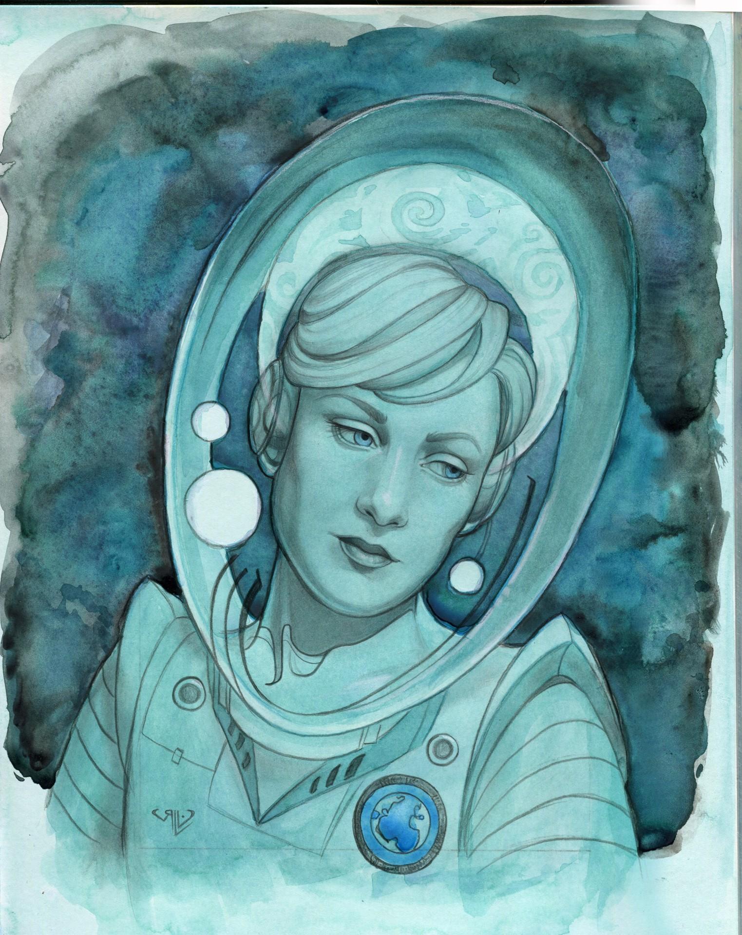 Figurative Painting Rhonda Libbey - Astronaute bleu