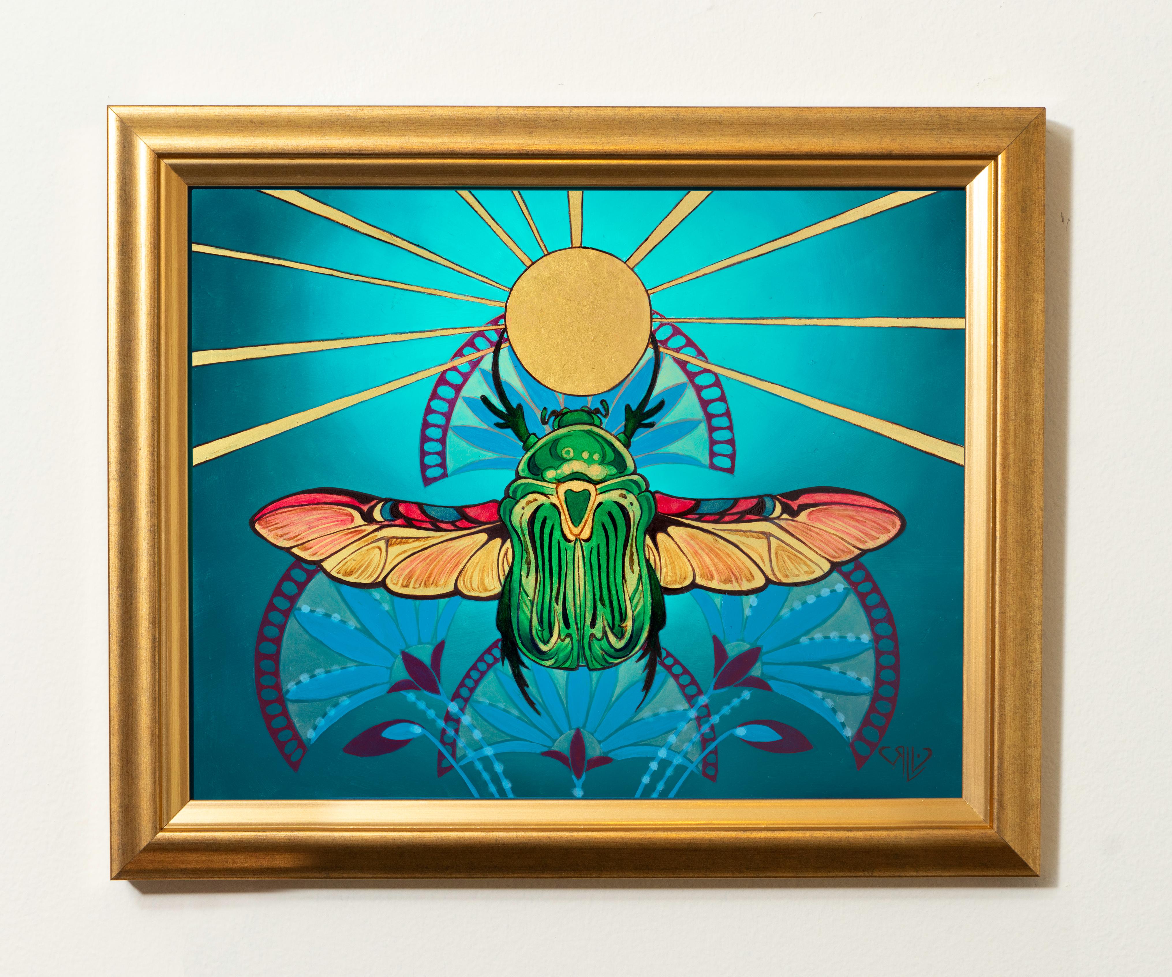 „Khepri“ (2021) von Rhonda Libbey, Originalgemälde eines Skarabäus im Angebot 1