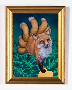 "Kitsune" (2023) by Rhonda Libbey, Original Painting, Japanese Trickster Fox
