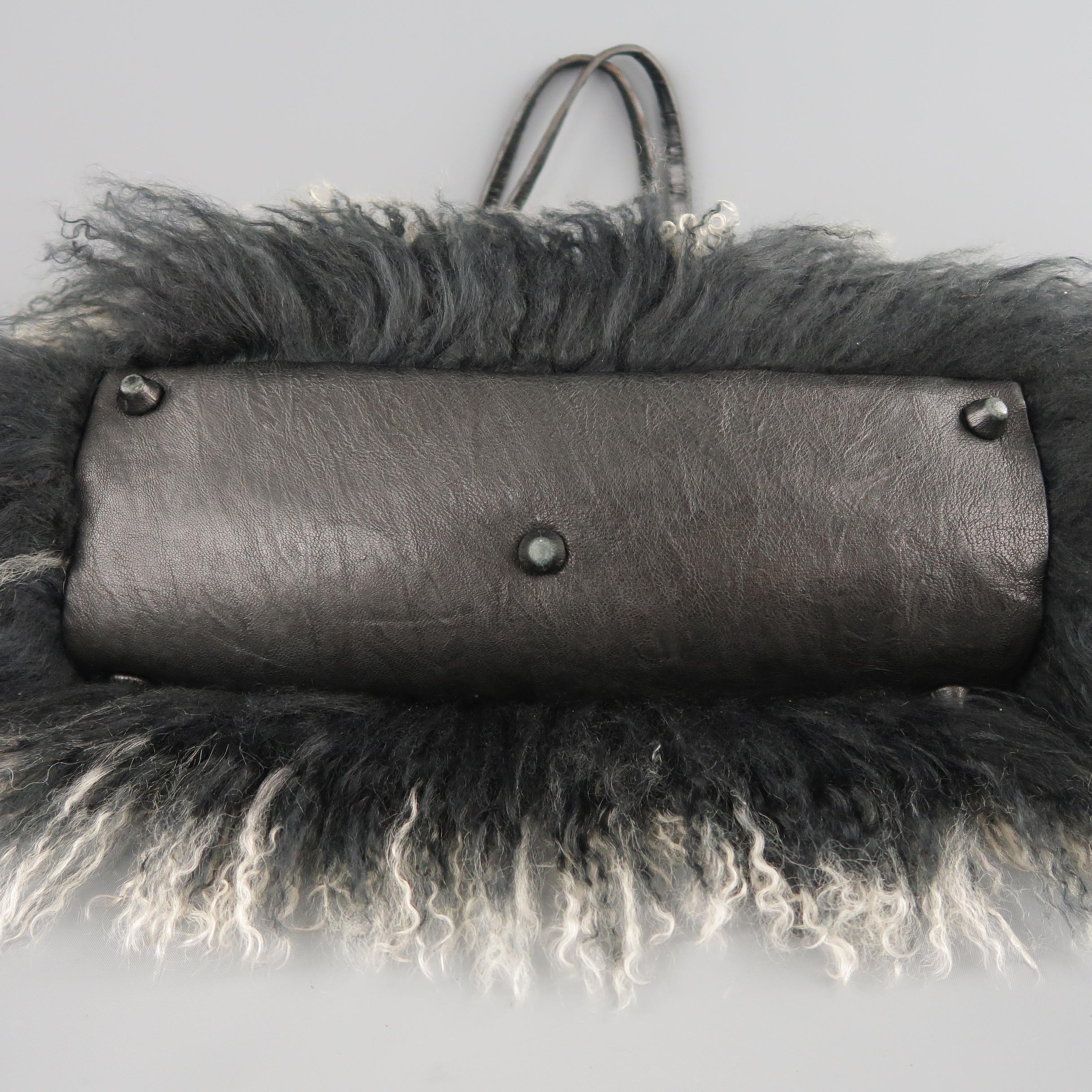 RHONDA OCHS Black Alligator Leather Ombre Mongolian Lamb Fur Tote Bag 6