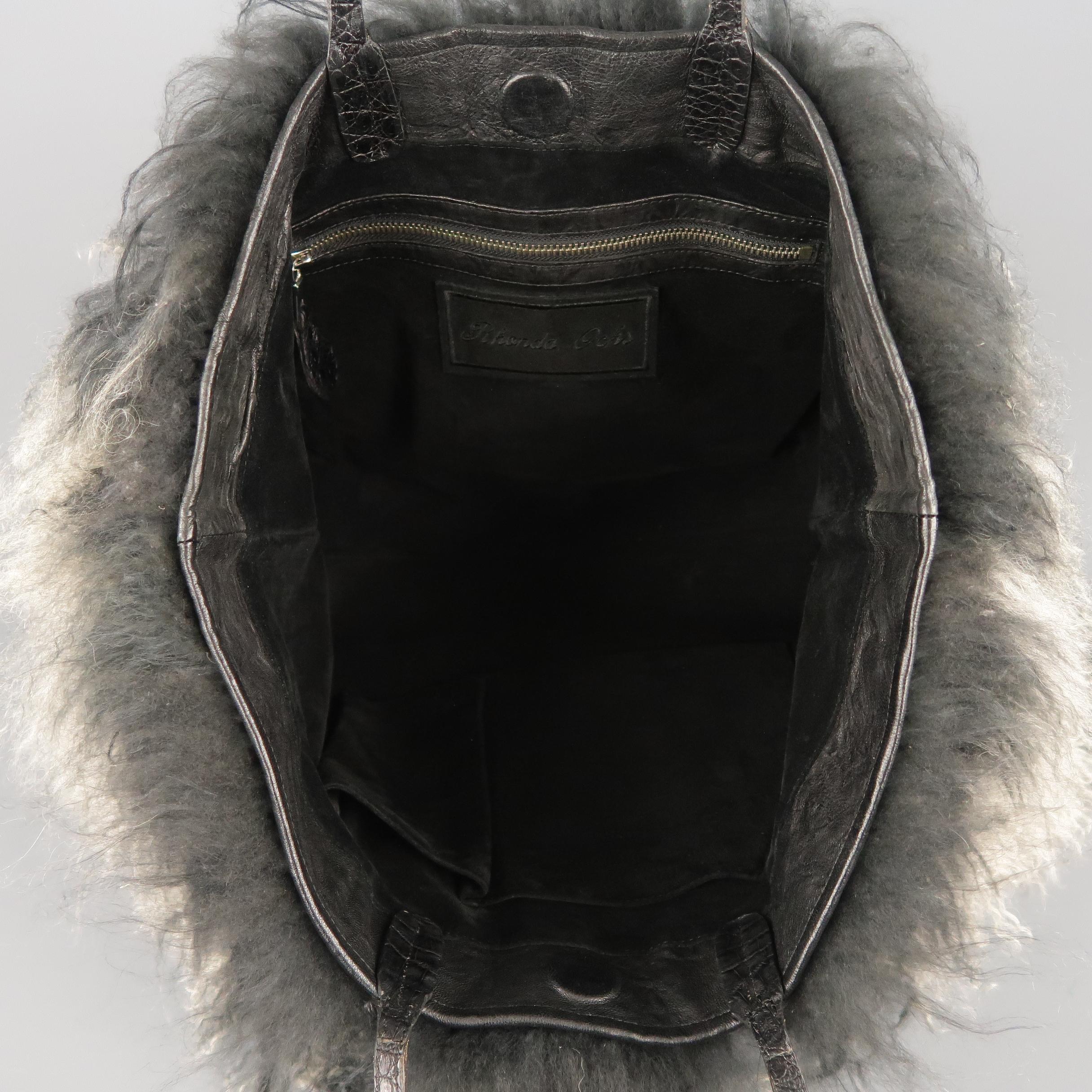 RHONDA OCHS Black Alligator Leather Ombre Mongolian Lamb Fur Tote Bag 7