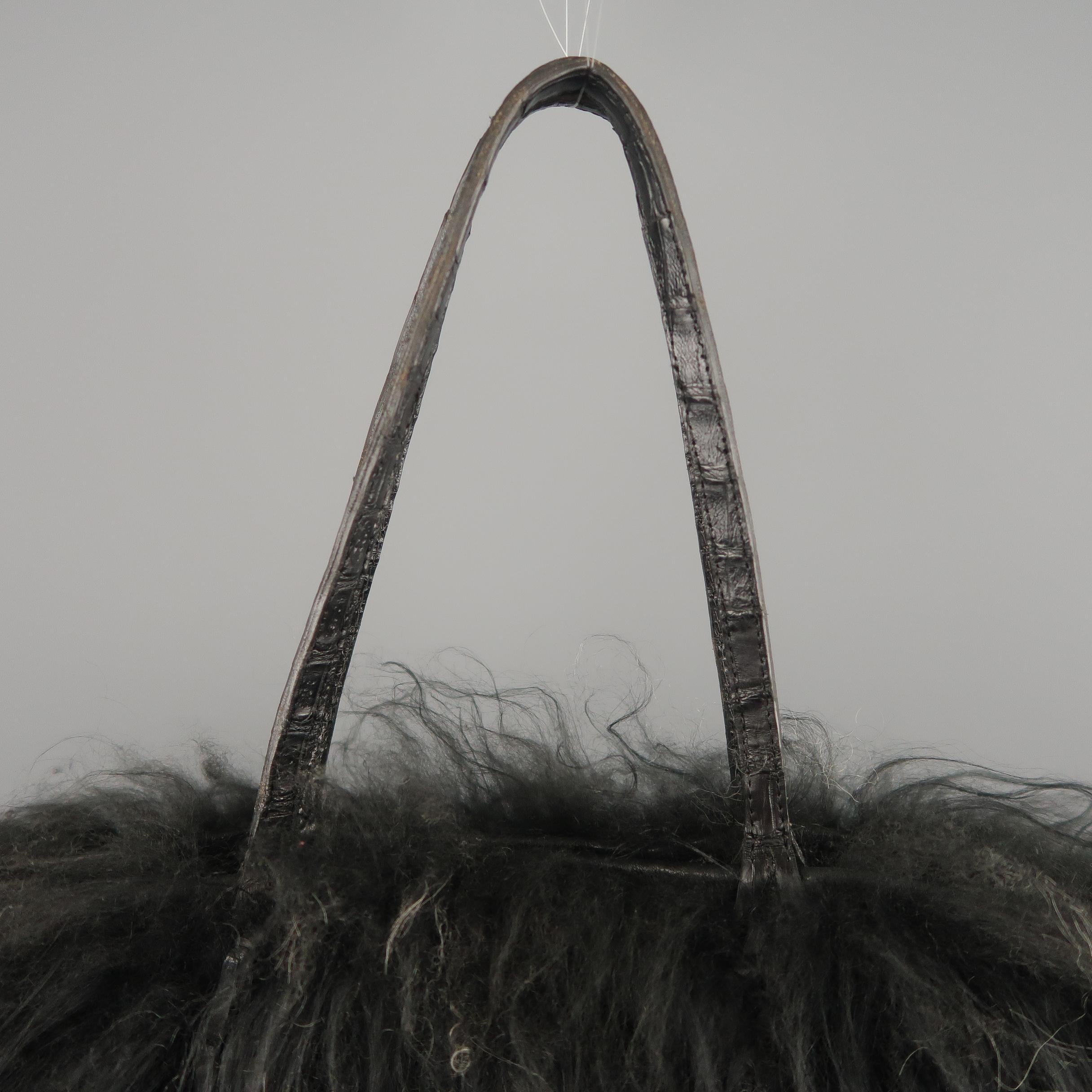 RHONDA OCHS Black Alligator Leather Ombre Mongolian Lamb Fur Tote Bag In Good Condition In San Francisco, CA