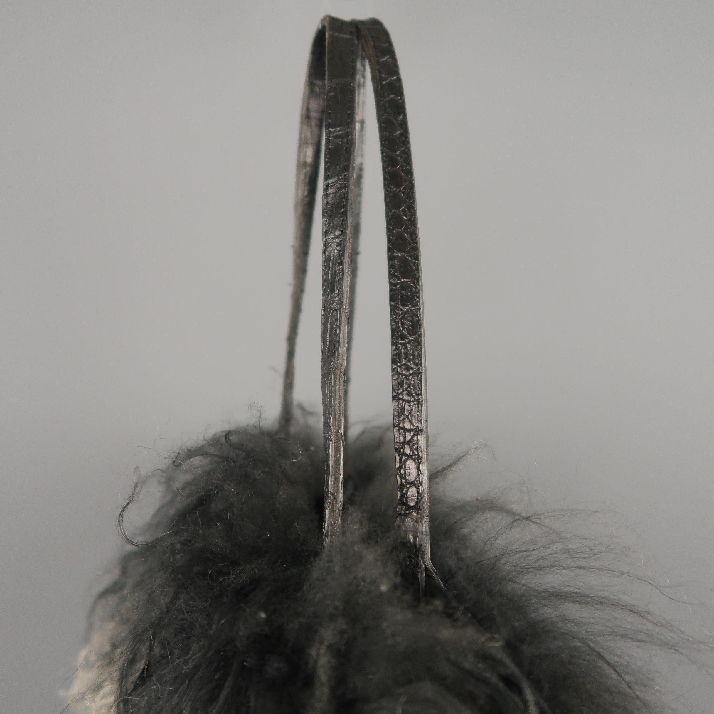 Women's RHONDA OCHS Black Alligator Leather Ombre Mongolian Lamb Fur Tote Bag