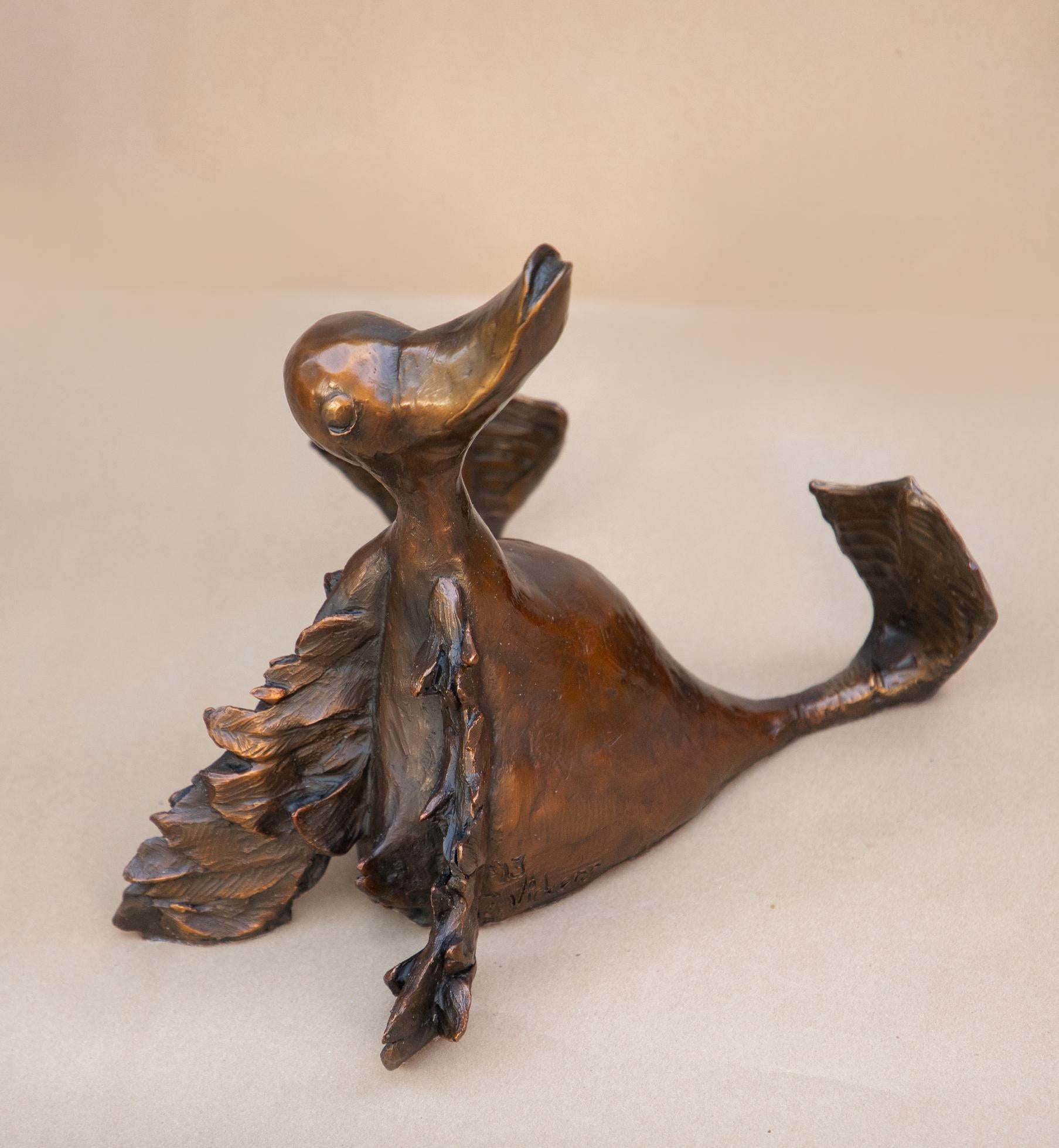 Sittin' Duck - Gold Figurative Sculpture by Rhonda Vickers