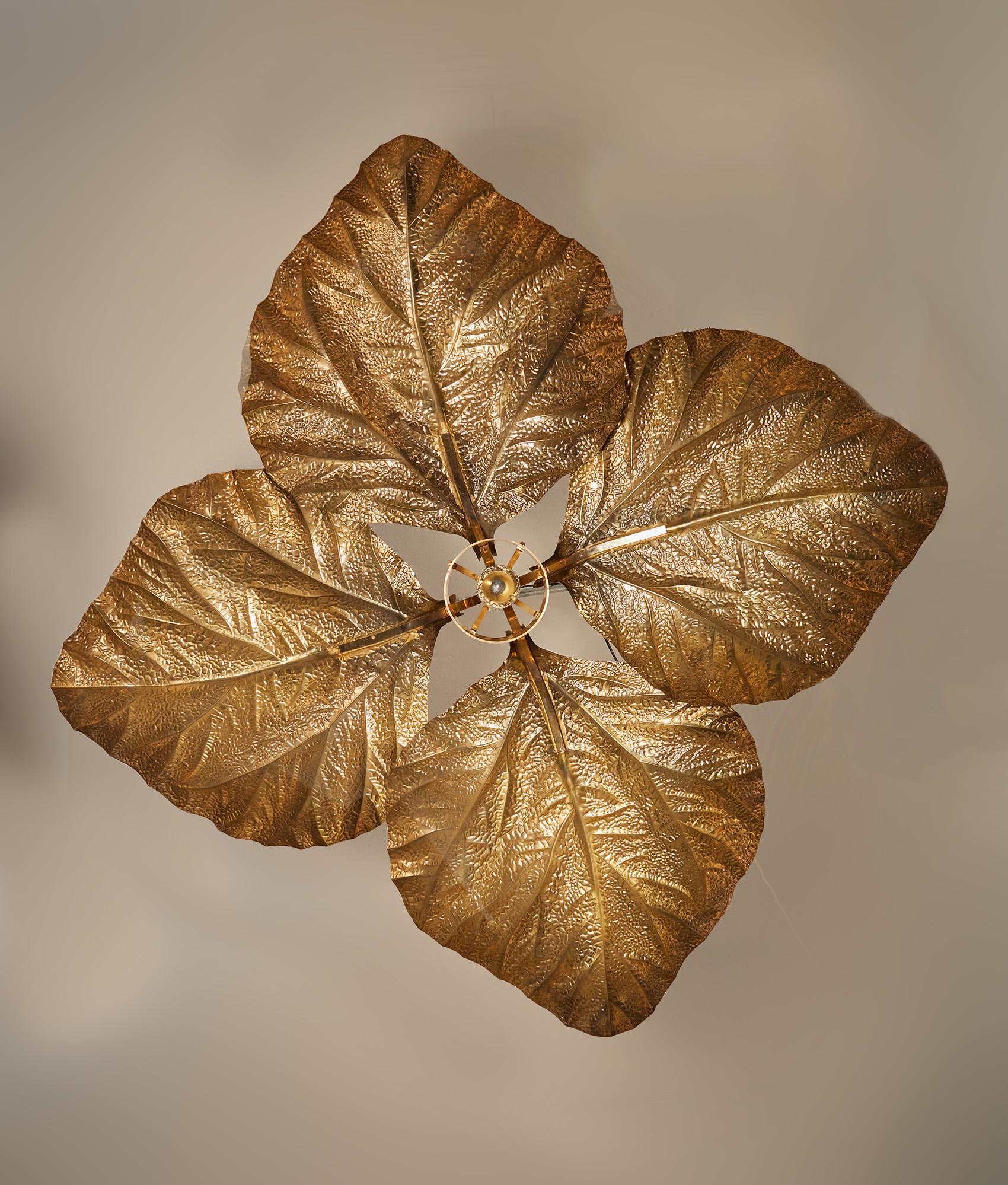 Rhubarb Leaf Chandelier, Tommaso Barbi, Bottega Gadda, Italy 1970 In Good Condition In Renens, CH