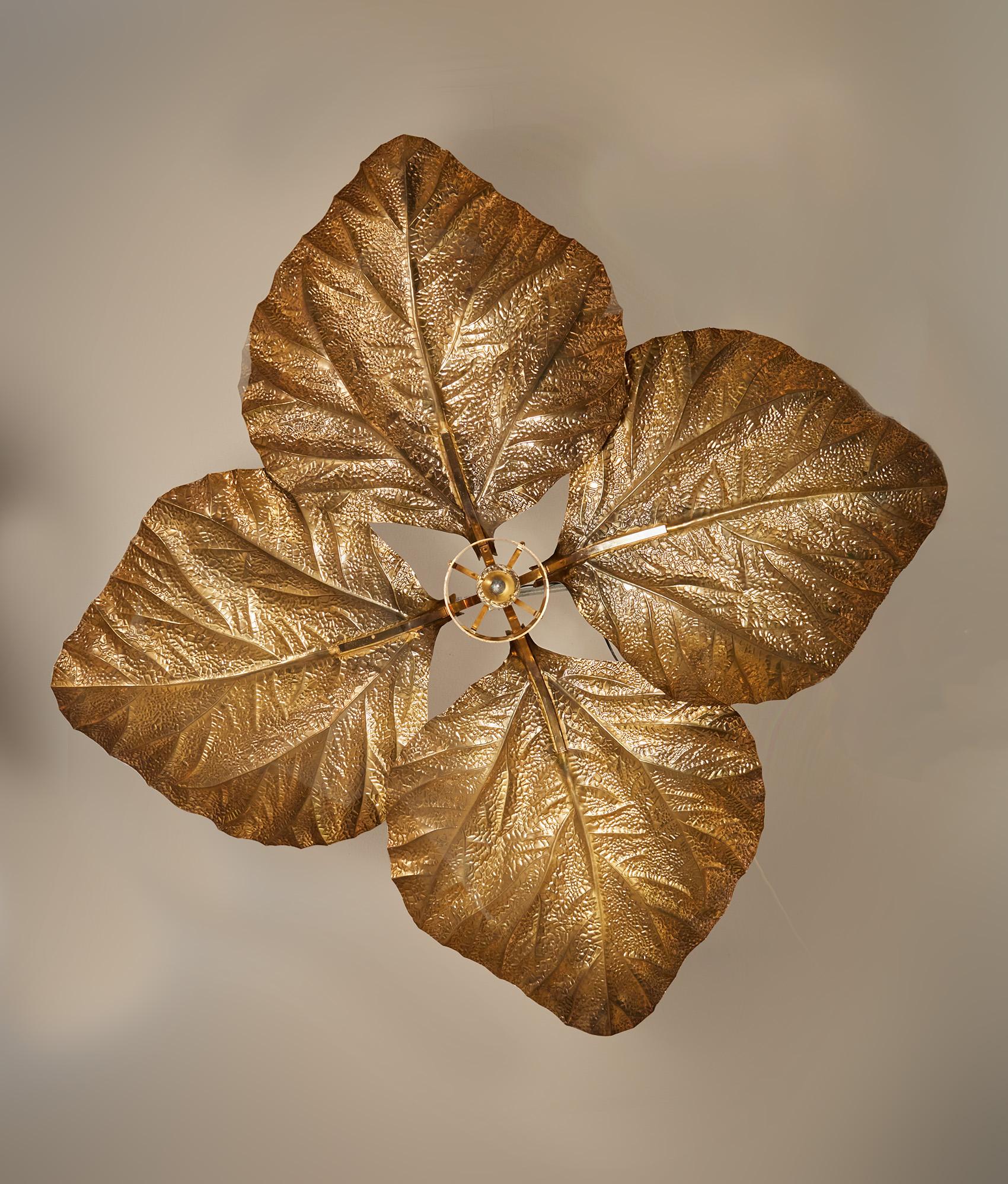 Rhubarb Leaf Chandelier, Tommaso Barbi, Bottega Gadda, Italy 1970  In Good Condition For Sale In Renens, CH