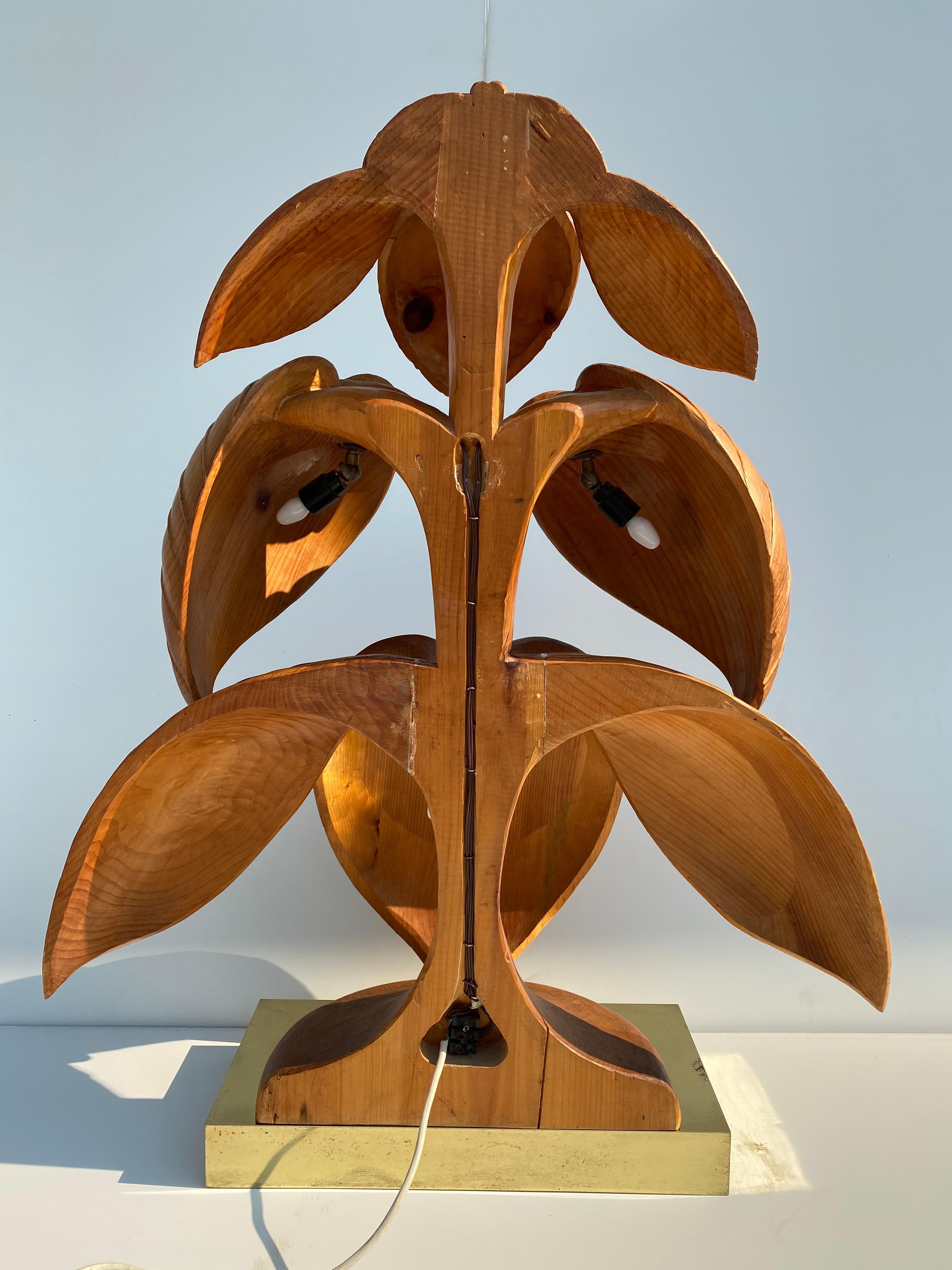 Hand-Carved Rhubarb Leaf Sculpture Lamp For Sale