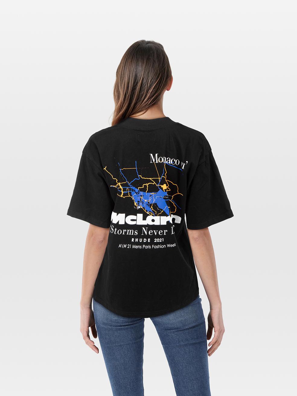 CONDITION is Very Good. Hardly any visible wear to the top is evident on this used Rhude designer resale item.
 
 
 
 Details
 
 
 Rhude x Mclaren Racing¬†
 
 Black 
 
 Cotton¬†
 
 T shirt¬†
 
 Short sleeves¬†
 
 Oversized
 
 Graphic print¬†
 
