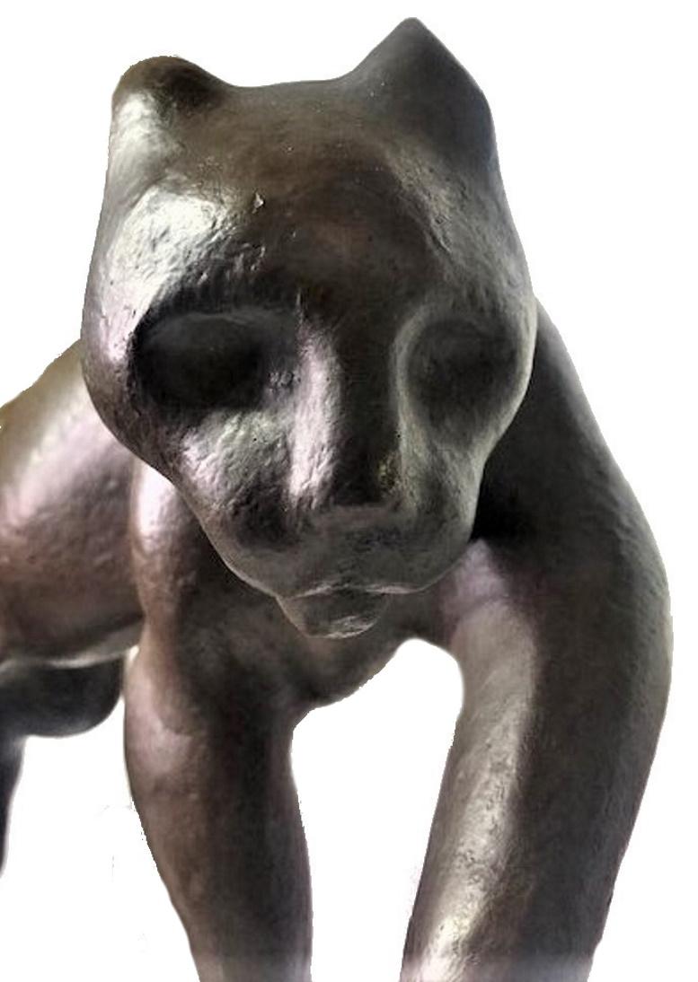 Mid-20th Century Rhys Caparn, a Creeping Сat, American Modernist Patinated Bronze Sculpture, 1935