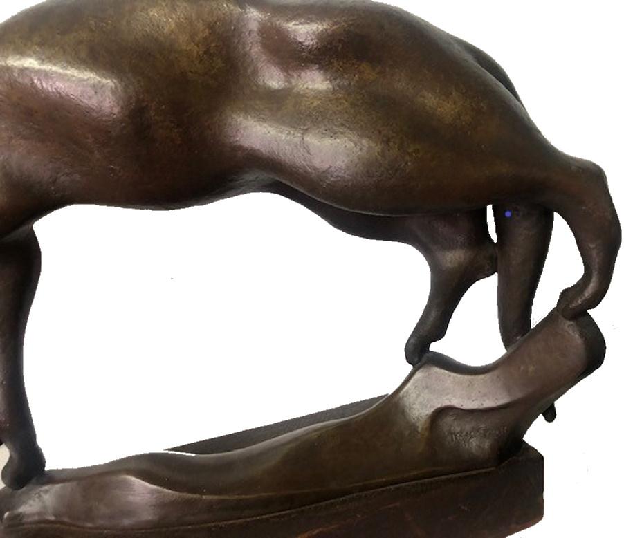 Rhys Caparn, a Creeping Сat, American Modernist Patinated Bronze Sculpture, 1935 3