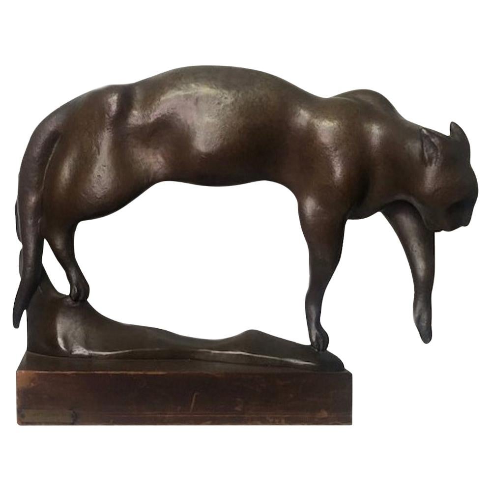 Rhys Caparn, a Creeping Сat, American Modernist Patinated Bronze Sculpture, 1935