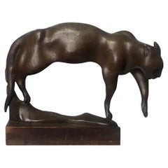 Rhys Caparn, a Creeping Сat, American Modernist Patinated Bronze Sculpture, 1935