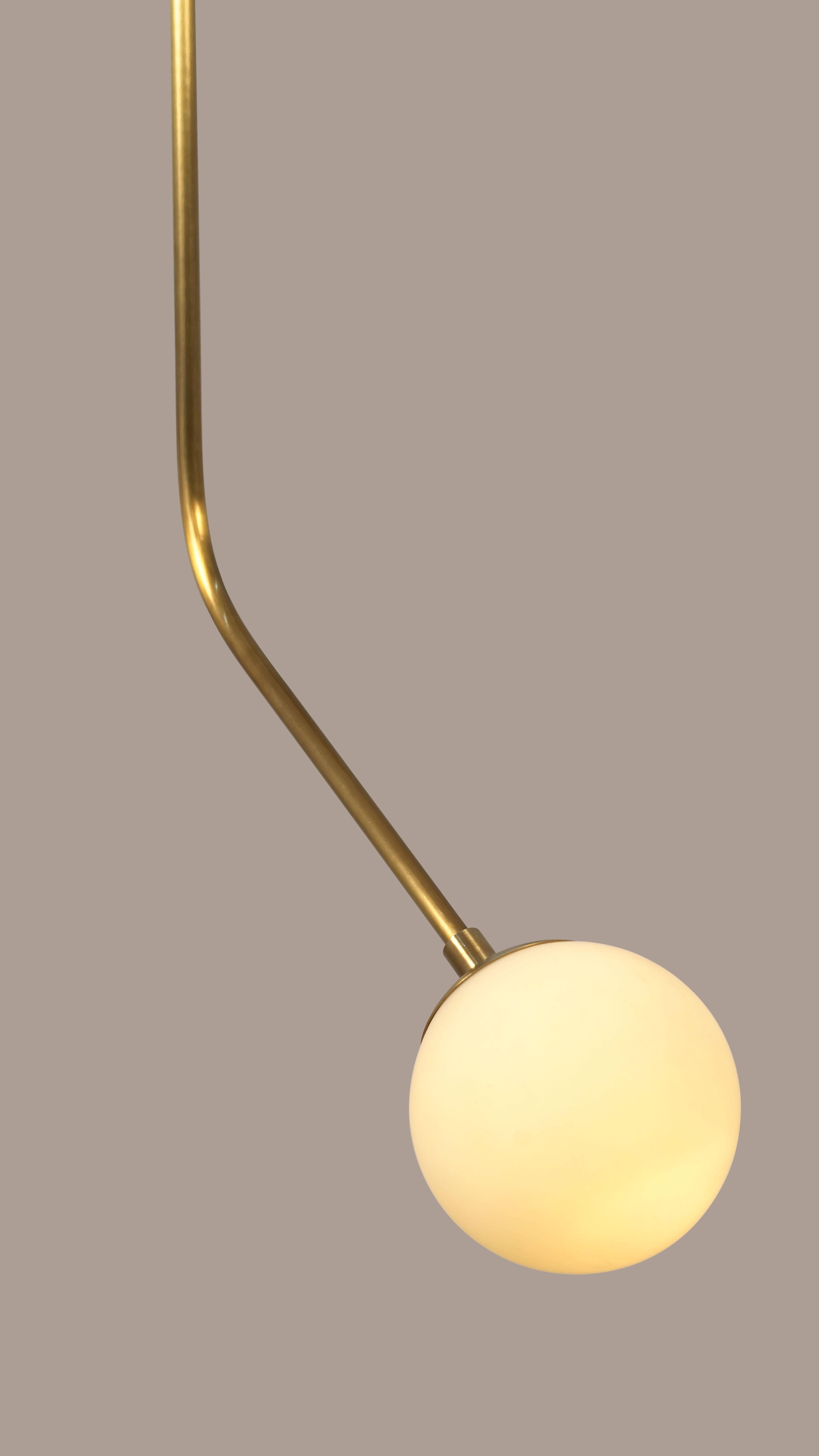 Rhythm 2 Glass Globe Pendant Lamp by Lamp Shaper
Dimensions: D 43 x W 43 x H 114.5 cm.
Materials: Brass and glass.

Different finishes available: raw brass, aged brass, burnt brass and brushed brass Please contact us.

All our lamps can be wired
