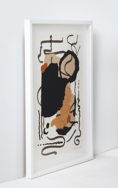 « Rhythm », 2021, grand cadre abstrait, collage noir, rouille et brun clair de Diane Love