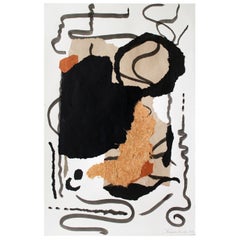 « Rhythm », 2021, grand cadre abstrait, collage noir, rouille et brun clair de Diane Love