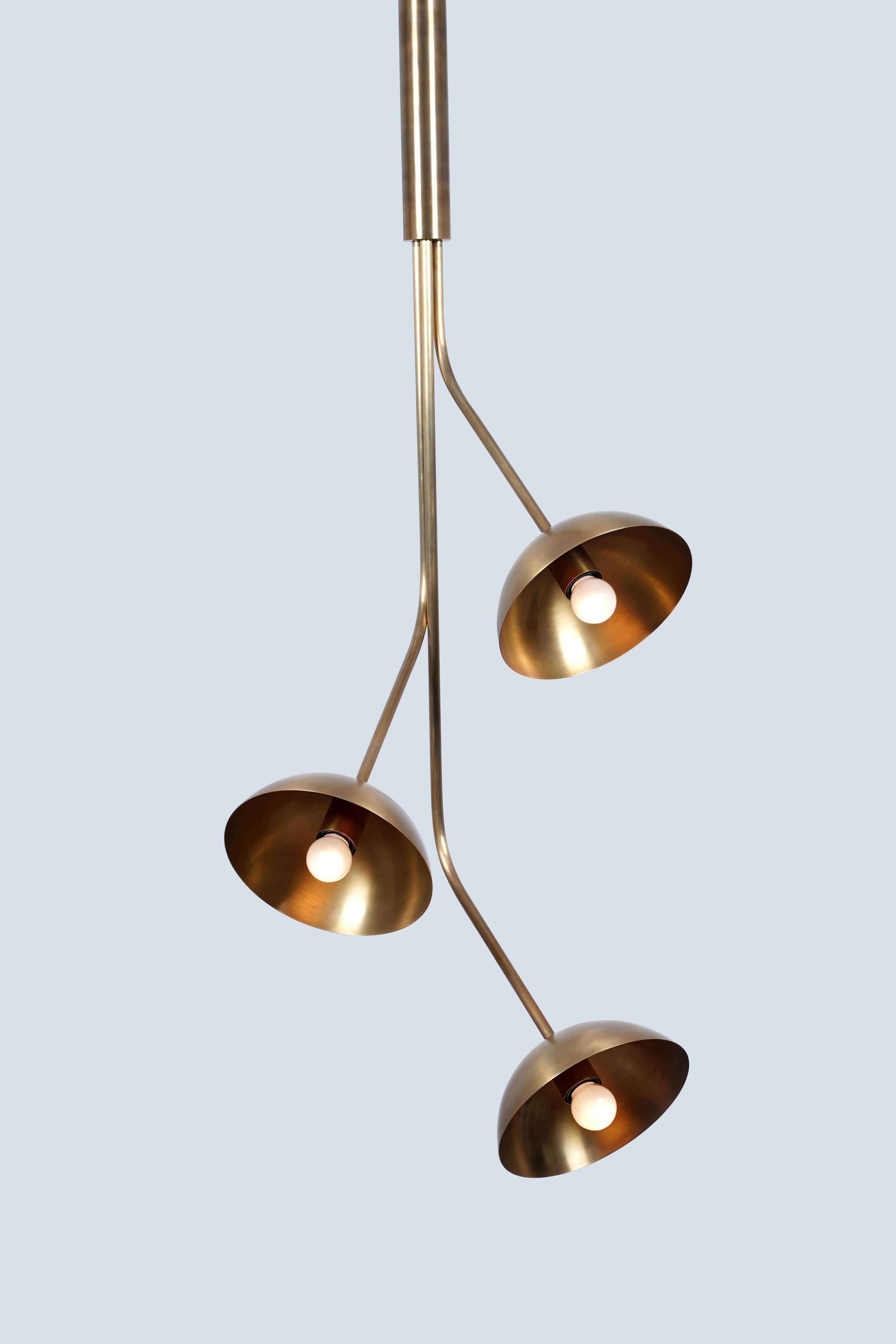 Rhythm 3 Brass Dome Pendant Lamp by Lamp Shaper
Dimensions: D 66 x W 66 x H 135 cm.
Materials: Brass.

Different finishes available: raw brass, aged brass, burnt brass and brushed brass Please contact us.

All our lamps can be wired according to