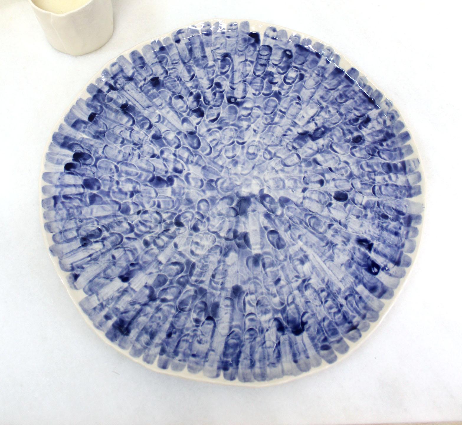 American Rhythm Platter #1 by Isabel Halley, White Porcelain with Cobalt Glaze