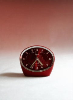 Rhythm Red Alarm Clock 1960s Japan Vintage Space Age Rhythm Red Alarm Clock