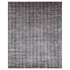 RHYTHM Handgeknüpfter zeitgenössischer Teppich in Grau, Blau und Anthrazitfarben von Hand