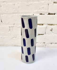 Rhythm Vase #1 by Isabel Halley, in Pale Grey Porcelain with Cobalt Glaze