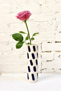 Rhythm Vase #1 by Isabel Halley, in White Porcelain with Cobalt Glaze