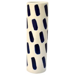 Rhythm Vase #1 by Isabel Halley, in White Porcelain with Cobalt Glaze