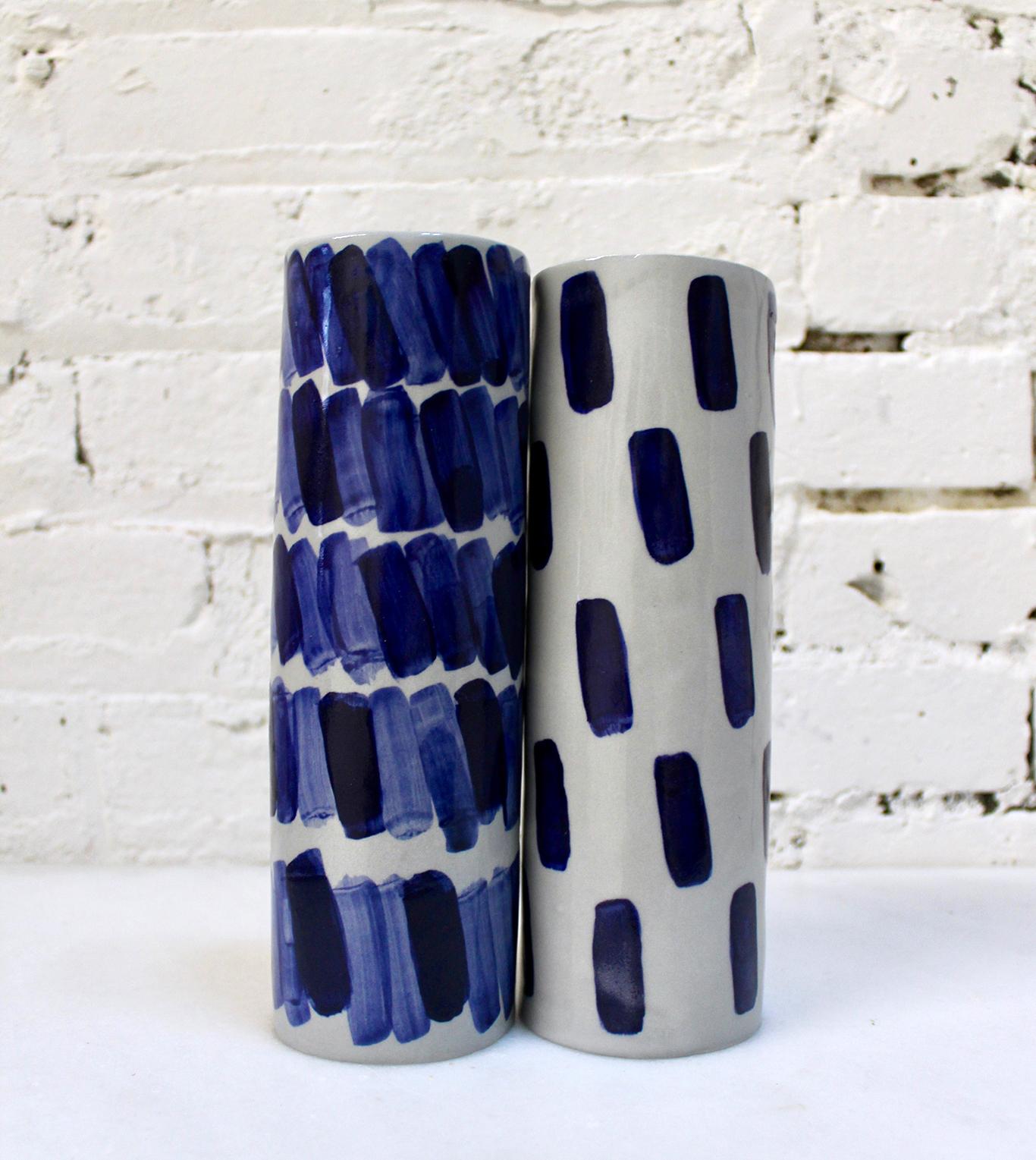 Modern Rhythm Vase #2 by Isabel Halley, in Pale Grey Porcelain with Cobalt Glaze For Sale