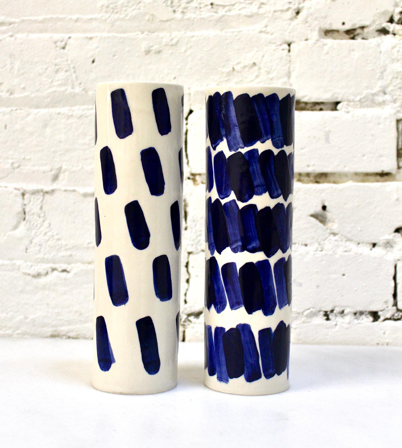 Modern Rhythm Vase #2 by Isabel Halley, in White Porcelain with Cobalt Glaze For Sale
