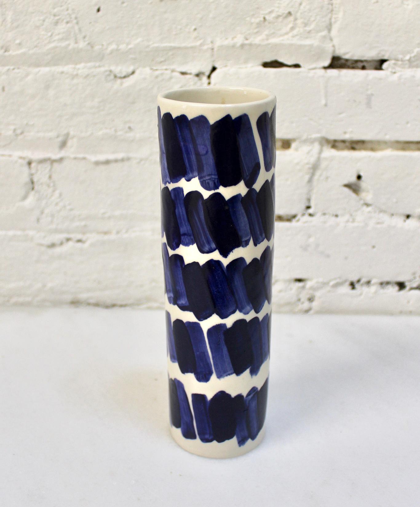 American Rhythm Vase #2 by Isabel Halley, in White Porcelain with Cobalt Glaze For Sale