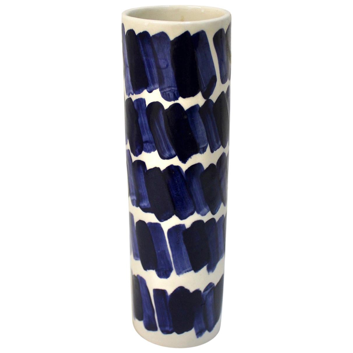 Rhythm Vase #2 by Isabel Halley, in White Porcelain with Cobalt Glaze For Sale