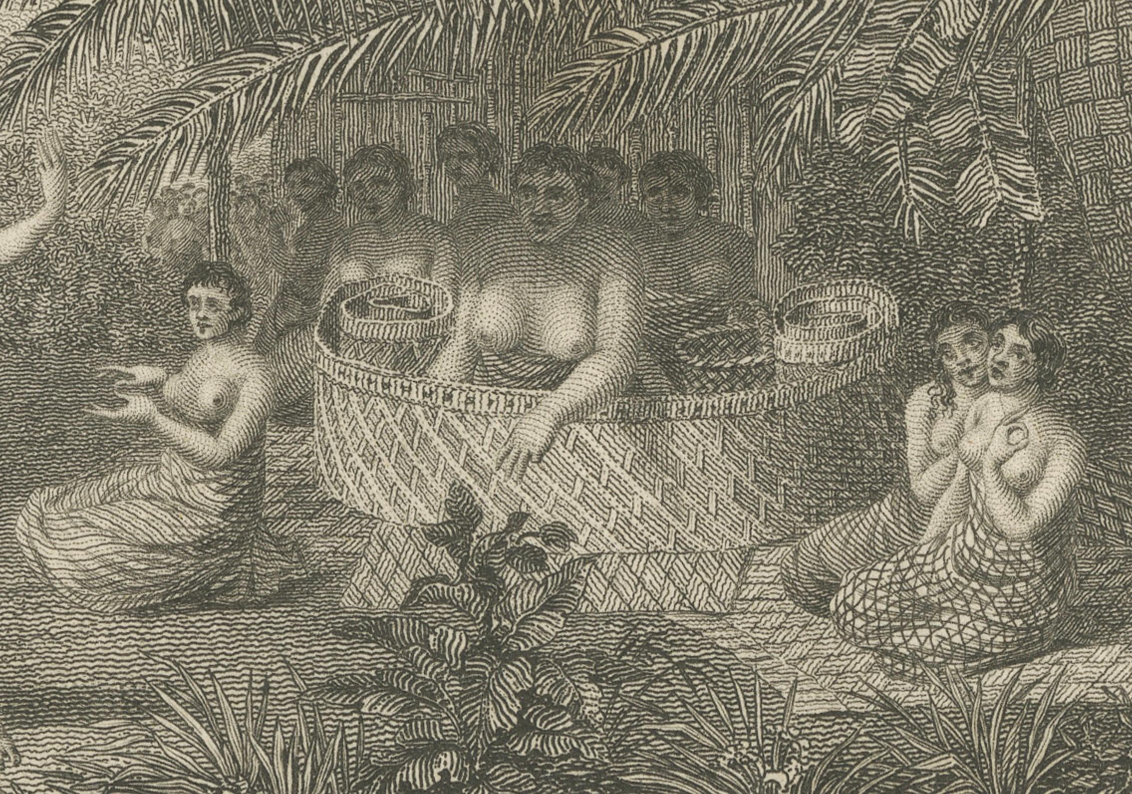 Rhythms of the Pacific: A Communal Dance in Tonga, Engraving Published in 1812 In Good Condition For Sale In Langweer, NL