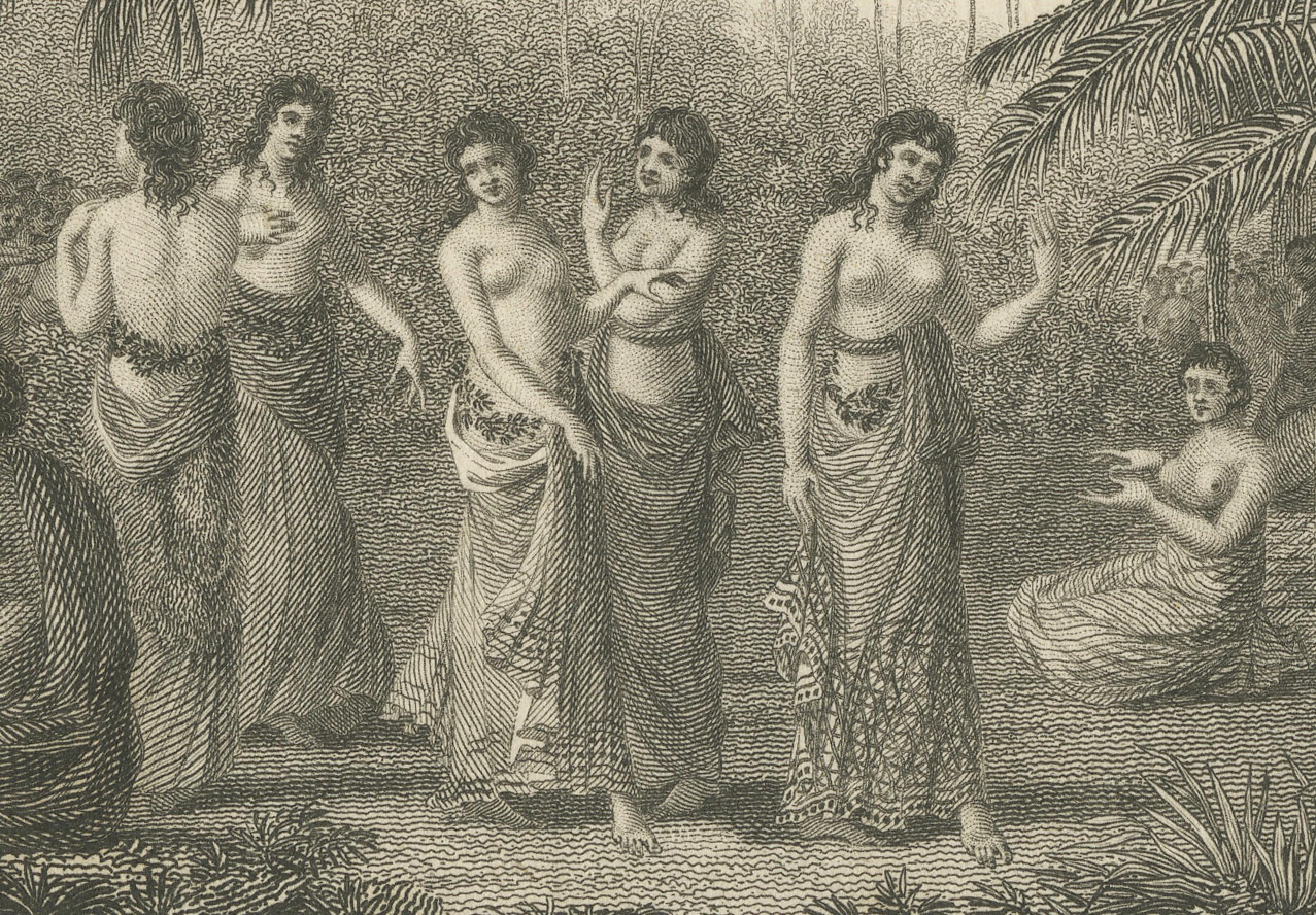 19th Century Rhythms of the Pacific: A Communal Dance in Tonga, Engraving Published in 1812 For Sale