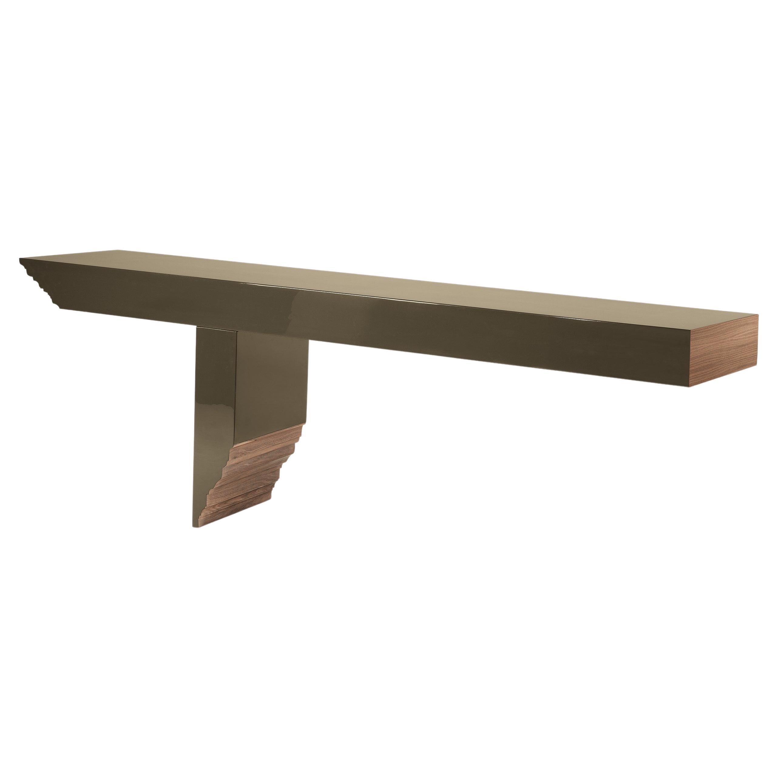 RI-TRATTO T-Shaped Console Table with Solid Walnut Moldings by Storagemilano For Sale