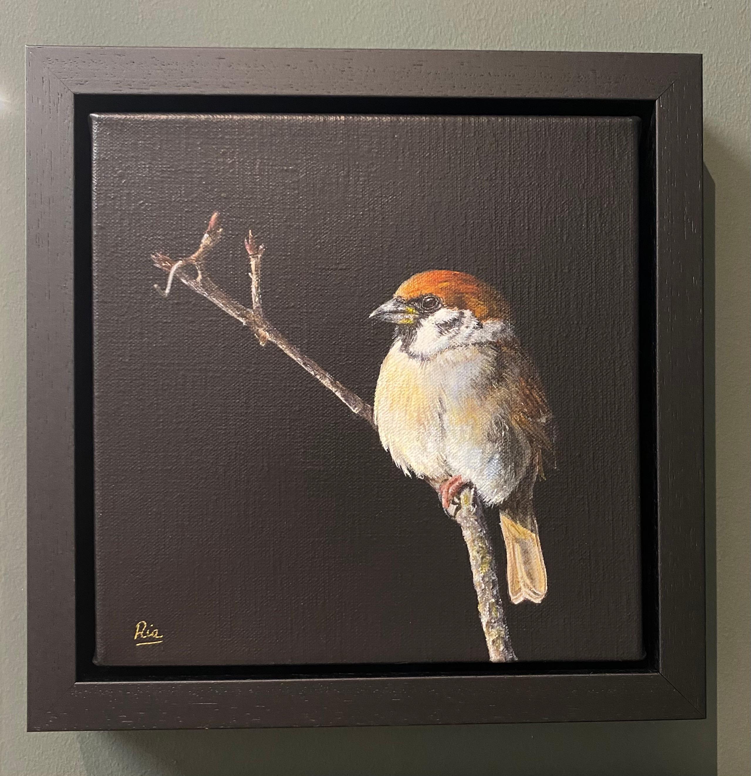 Passero dell'albero - Pittura realistica di un uccello del XXI secolo - Painting di Ria Koreman