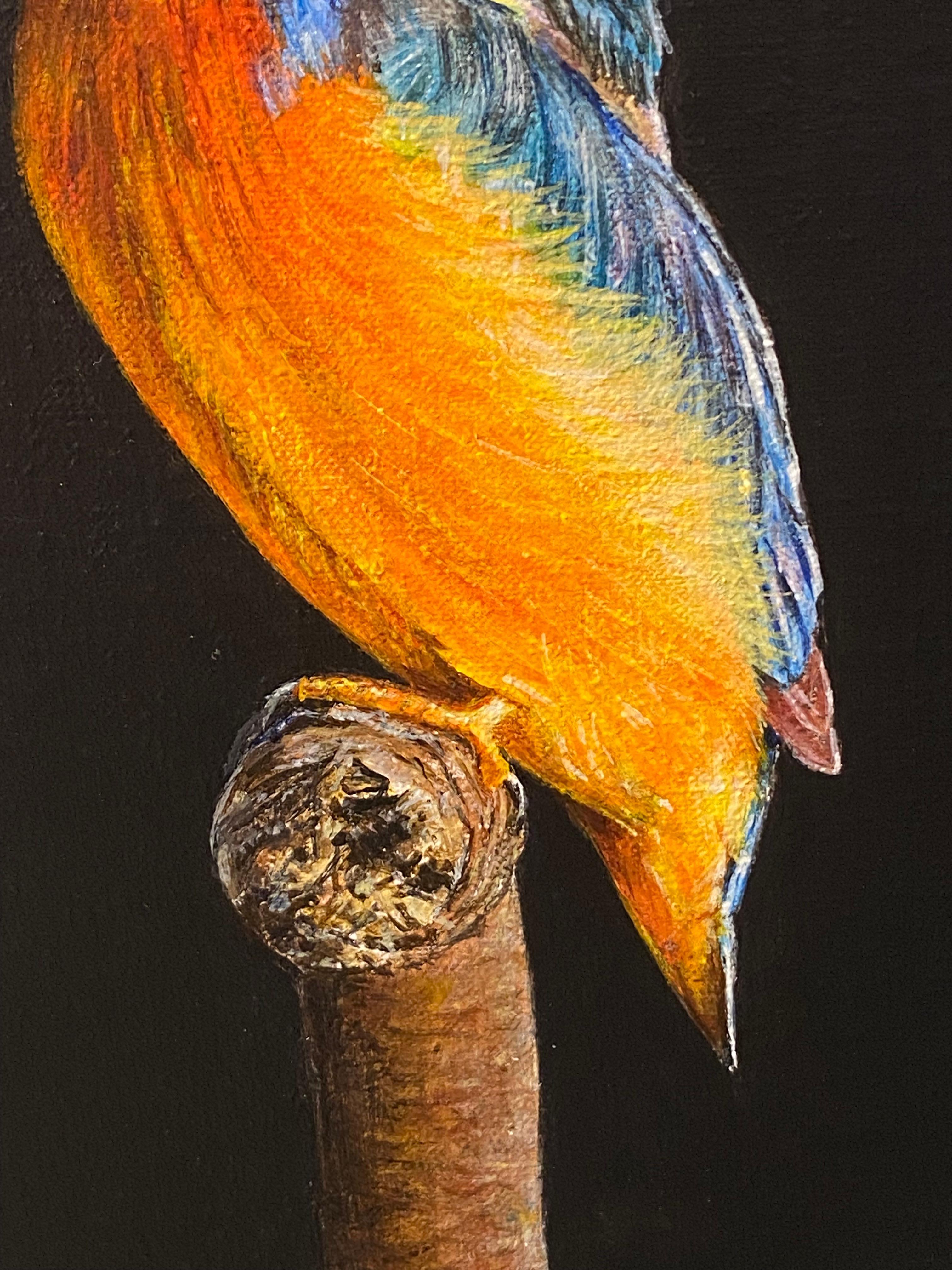 Passero dell'albero - Pittura realistica di un uccello del XXI secolo - Animal Painting Nero di Ria Koreman