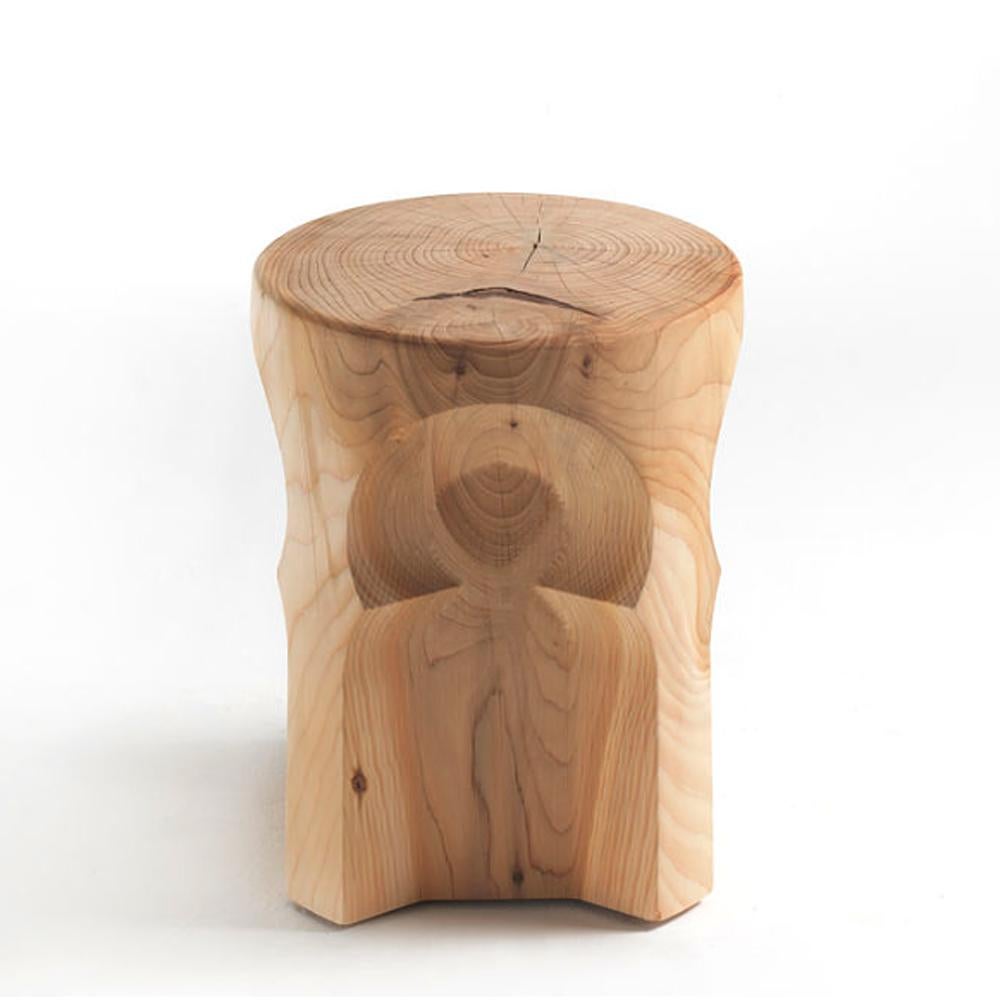 Carved Riad Cedar Stool in Solid Natural Cedar Wood