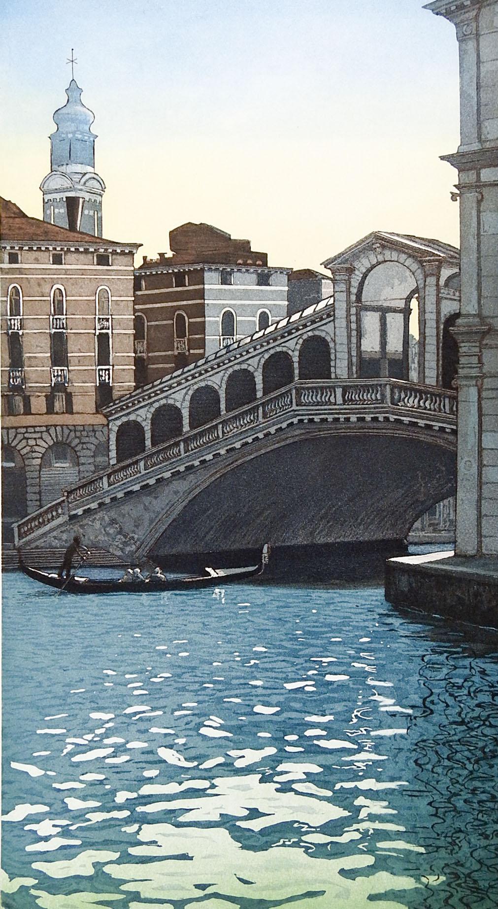 Rialto Brücke, Venedig Italien von Frances St. Clair Miller Radierung auf Papier. Signiert, nummeriert 24/100 und mit Bleistift im unteren Rand betitelt. Ungerahmt, Bildgröße 12 