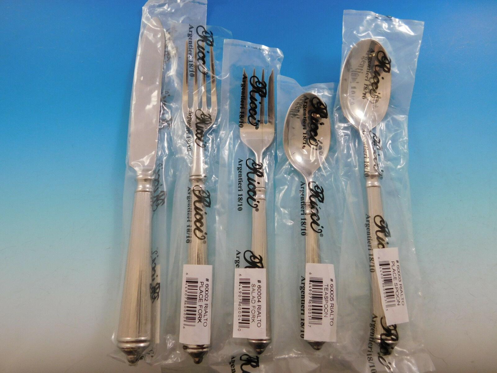 Ricci Rialto features round handles and vertical grooves, very heavy weight, shiny finish, superior balance.

Brand new Rialto by Ricci stainless steel flatware set, 20 pieces. This set includes:

Measures: 4 dinner size knives, 9 3/4