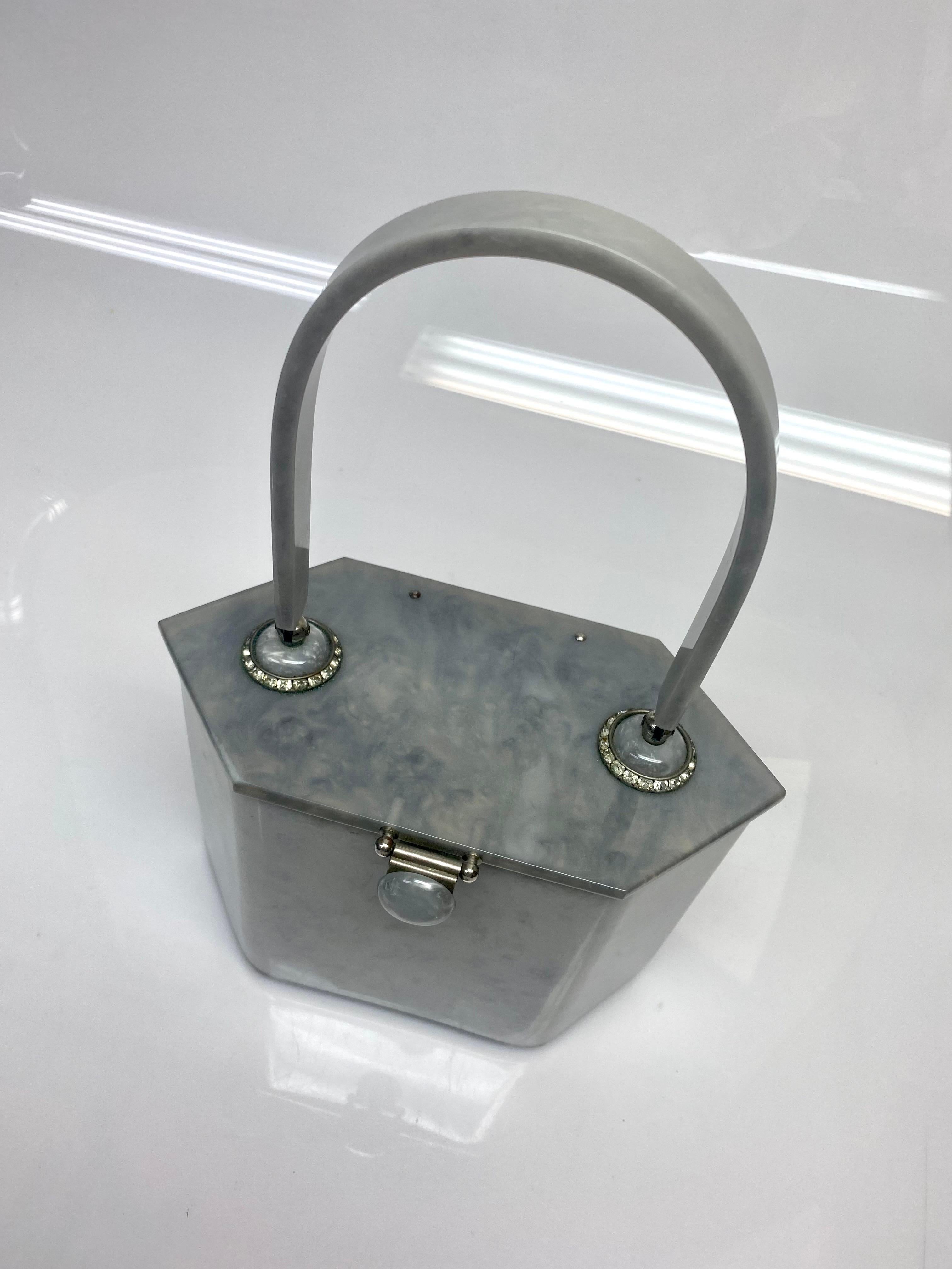Rialto NY Grey Lucite Vintage Handbag In Good Condition For Sale In West Palm Beach, FL