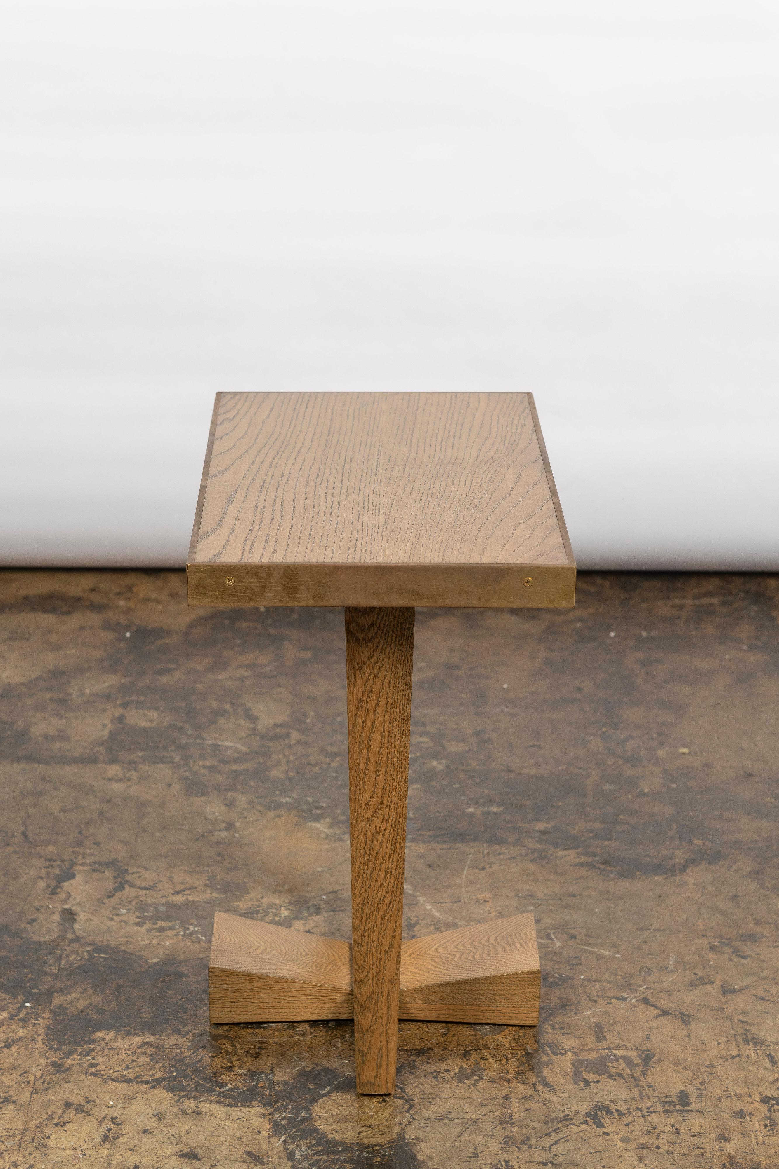 North American Rialto Side Table in Smoked Oak with Lacquered Brass Trimming