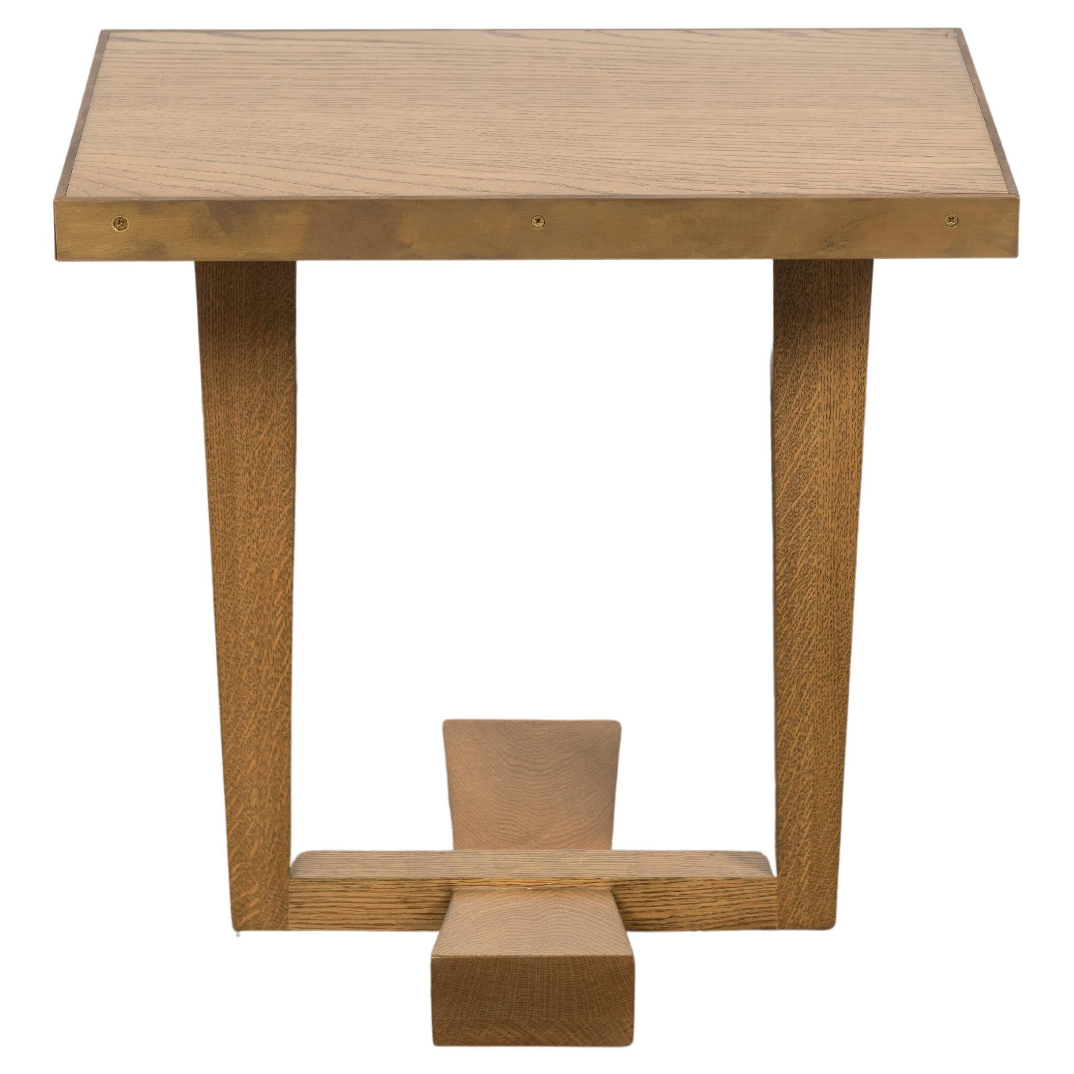 Rialto Side Table in Smoked Oak with Lacquered Brass Trimming