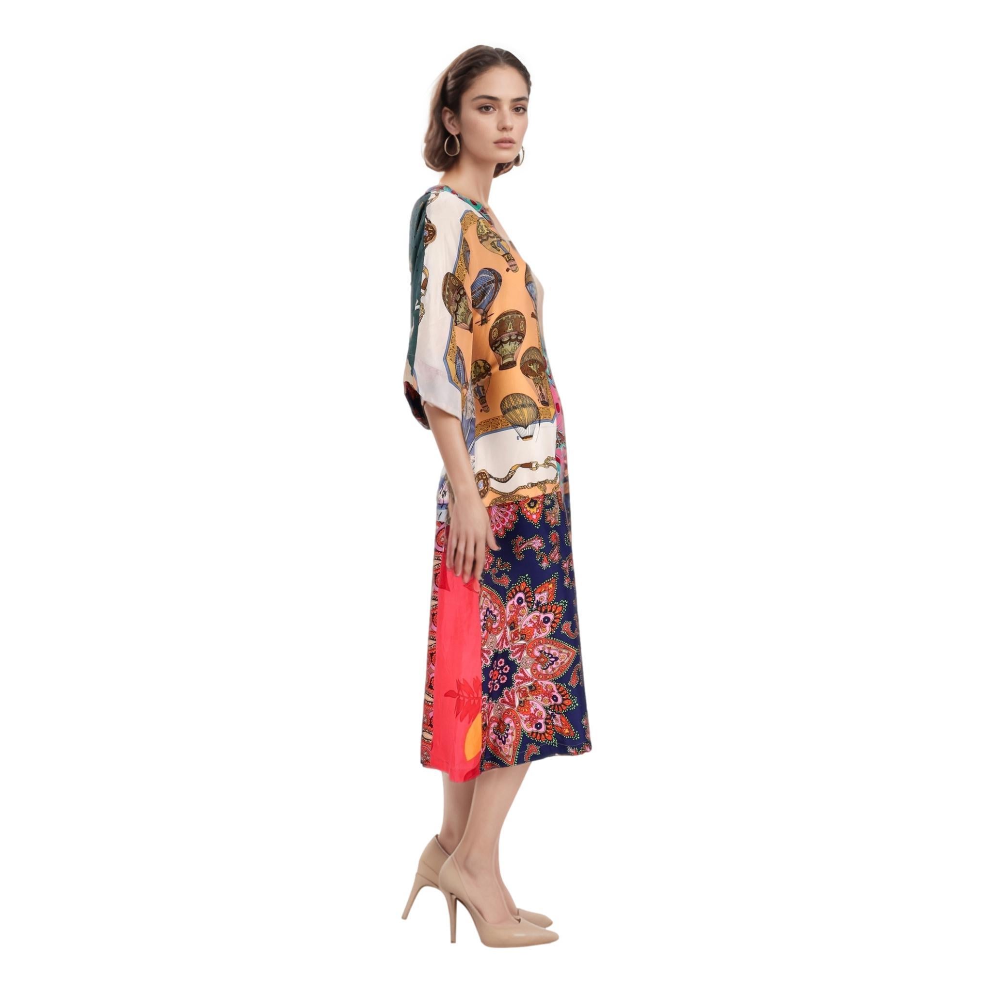 Marron Rianna+Nina - Robe kimono en soie patchwork en vente