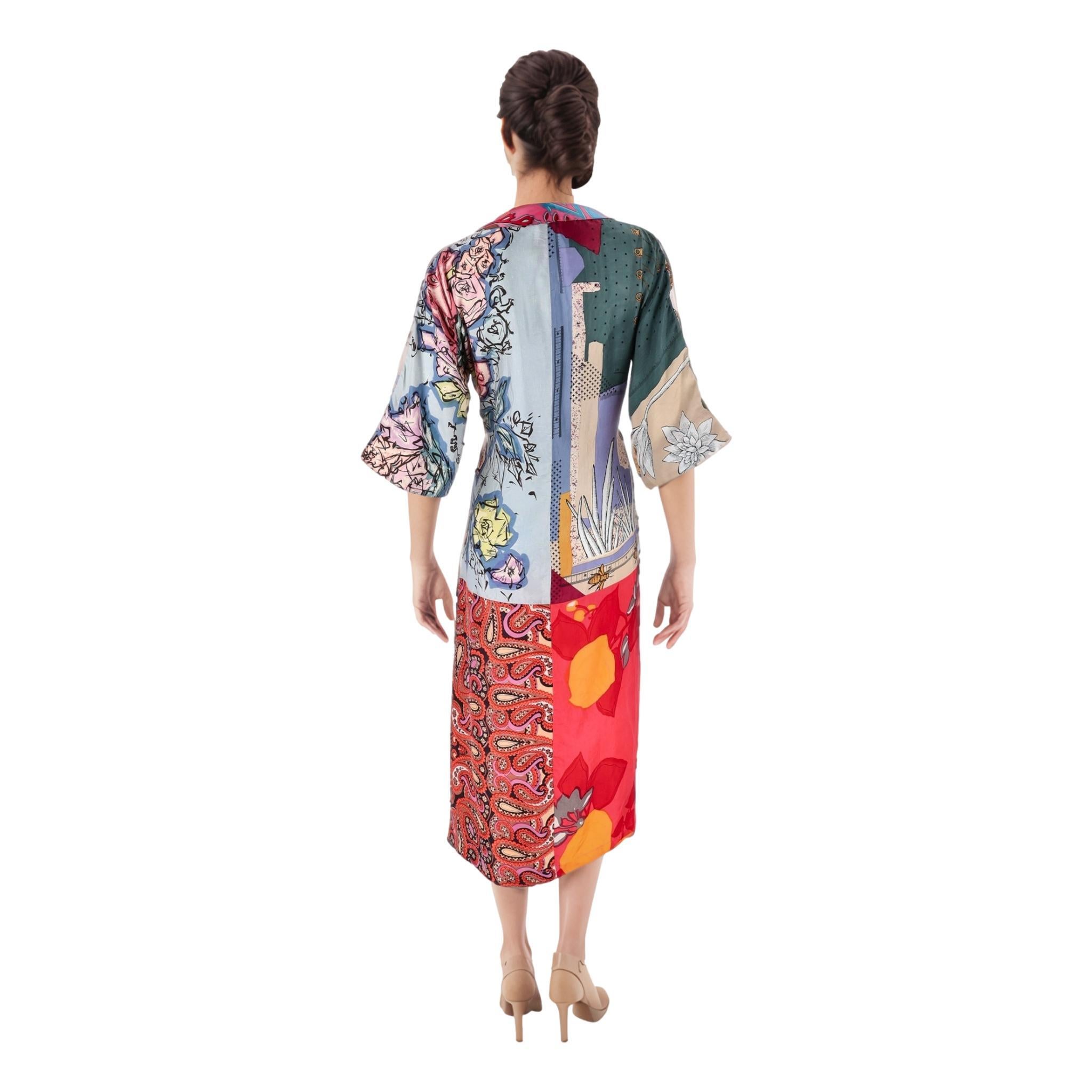 Rianna+Nina Patchwork Silk Kimono Dress In Excellent Condition For Sale In London, GB