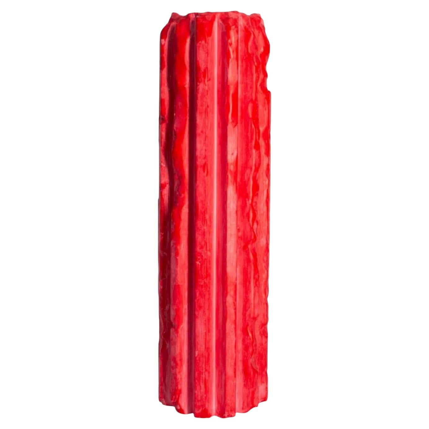 Rib 12X Thin Tall Red Cornice Vessel by Lenny Stopp For Sale