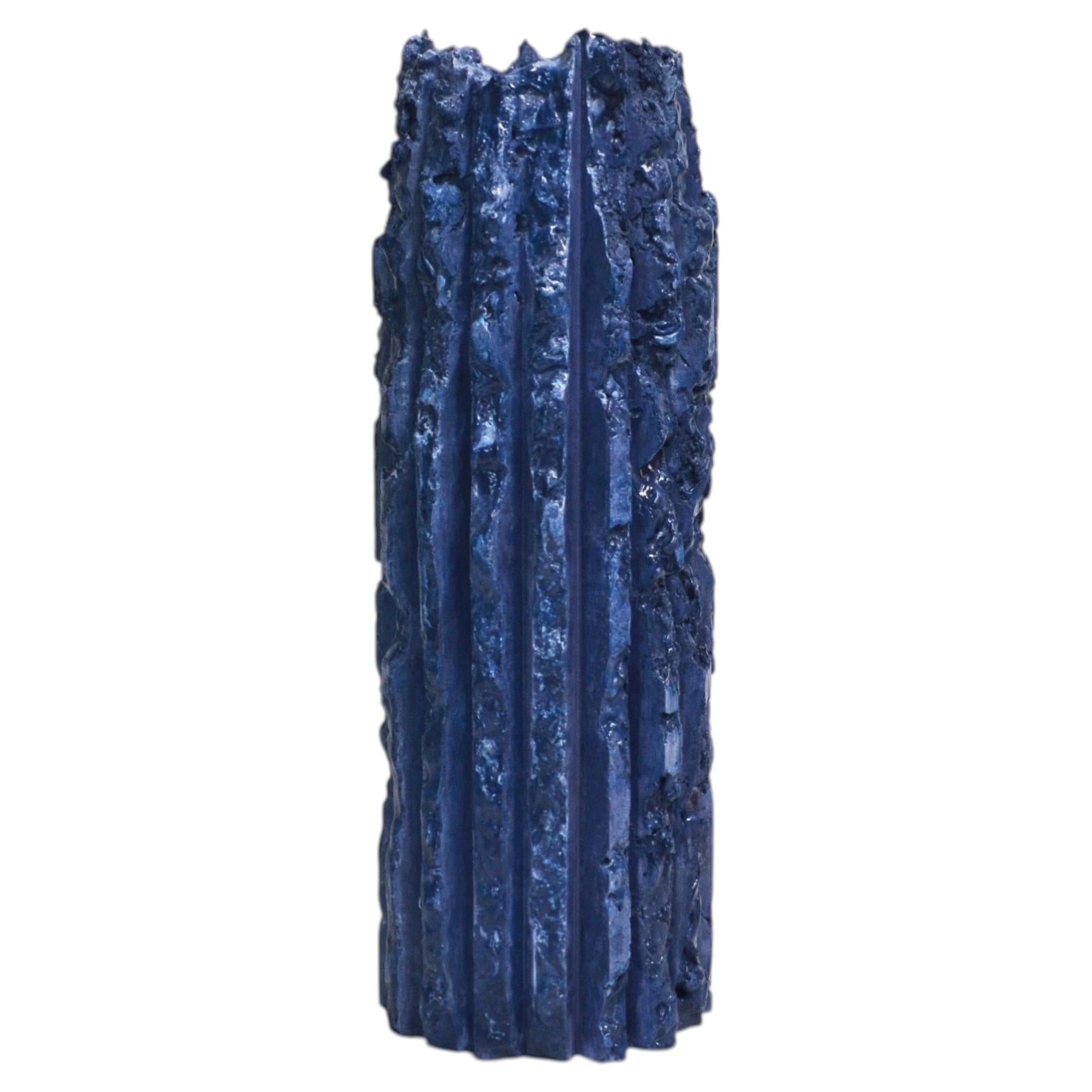 Rib 16X Sturdy Tall Deep Blue Cornice Vessel by Lenny Stopp