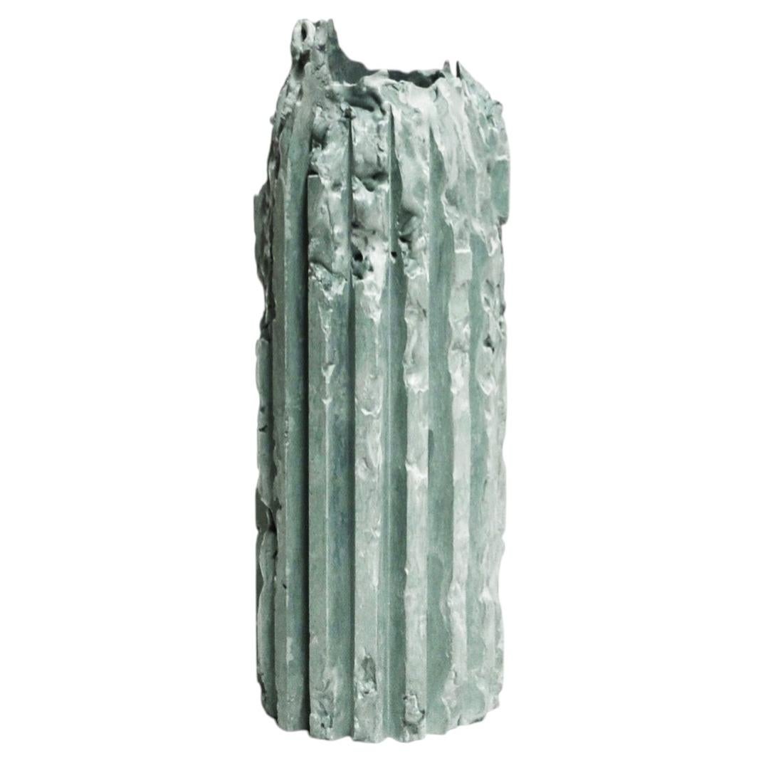 Rib 16X Thin Gray Mint Cornice Vessel by Lenny Stopp For Sale