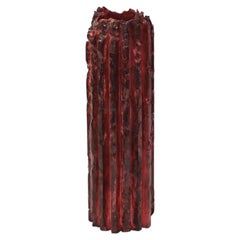 Rib 16X Thin Tall Burgundy Cornice Vessel by Lenny Stopp